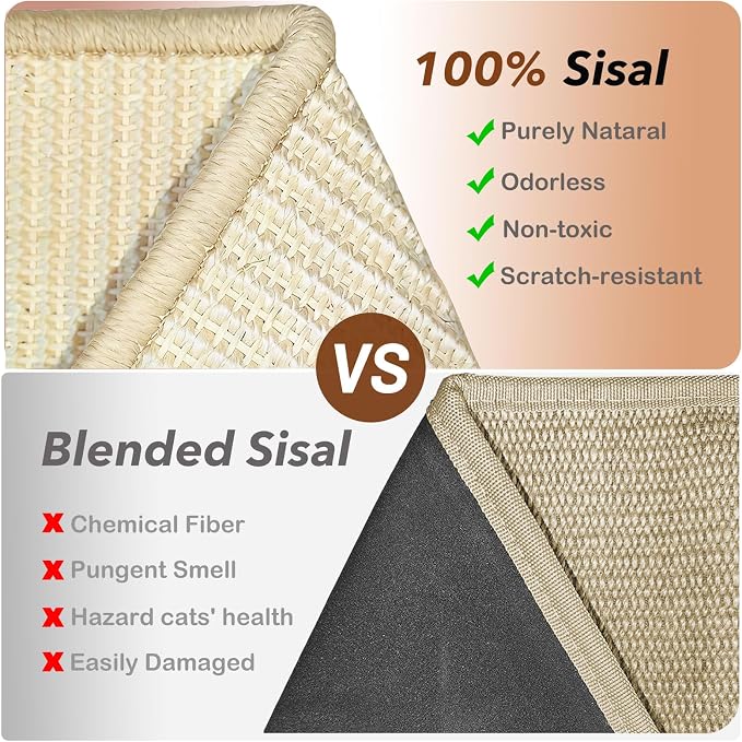 Extra-Large Sisal Cat Scratcher Bed for Indoor Cats, Cat Scratching Post with Hammock Nartural Sisal Scratch Pad for Large Cats Scratcher Lounge Chair, Wooden Cat Furniture (Nartural)