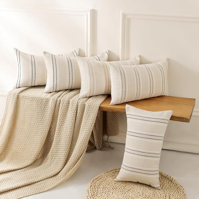 Hckot Stripe Throw Pillow Covers 12x24 Lumbar Grey Pillow Covers Farmhouse | Modern Decorative Pillows Textured Cushion Covers for Sofa Couch Bed Living Room Decor