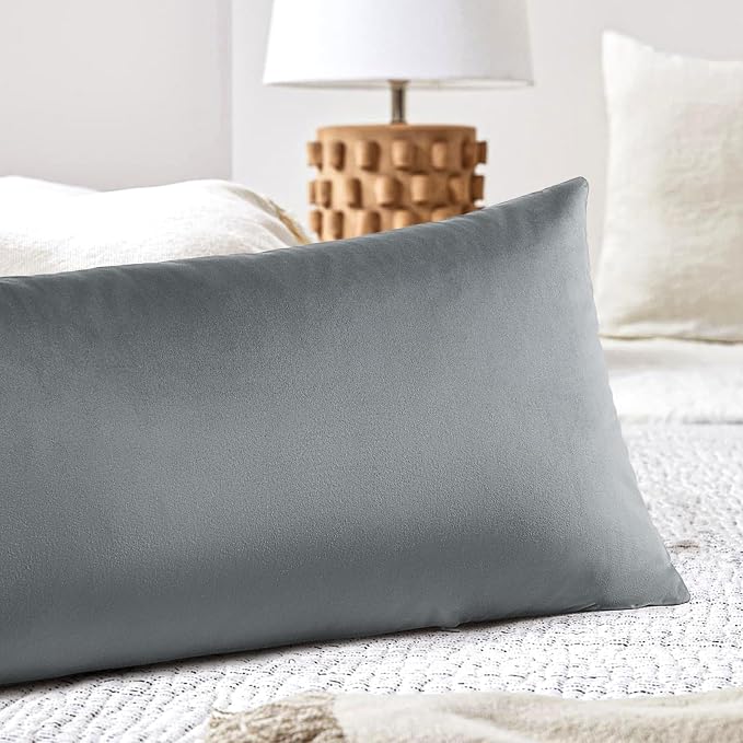 Artscope Luxury Velvet Lumbar Pillow Cover Super Soft Decorative Rectangle Pillowcases Soft Solid Cushion Cases for Couch Sofa Bedroom Car Decor 14x36 Inch Graphite Grey