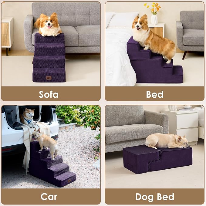 EHEYCIGA Dog Stairs for Small Dogs 13.5" H, 3-Step Dog Steps for Cats, Purple
