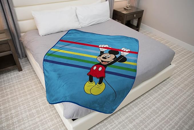 Sunny Side Up Disney Mickey Mouse Plush Throw Blanket - Measures 46 x 60 Inches - Super Soft & Cozy Stripes Fleece Kids Bedding
