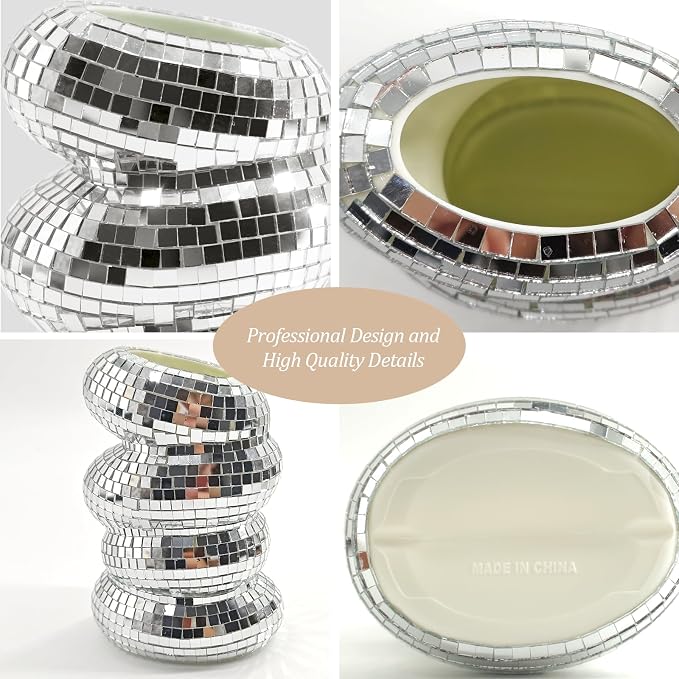 1Pcs Disco Ball Vase, Silver Mirror Finish Disco Ball Planter, Home Living Room Balcony Study Desk Party Decor.