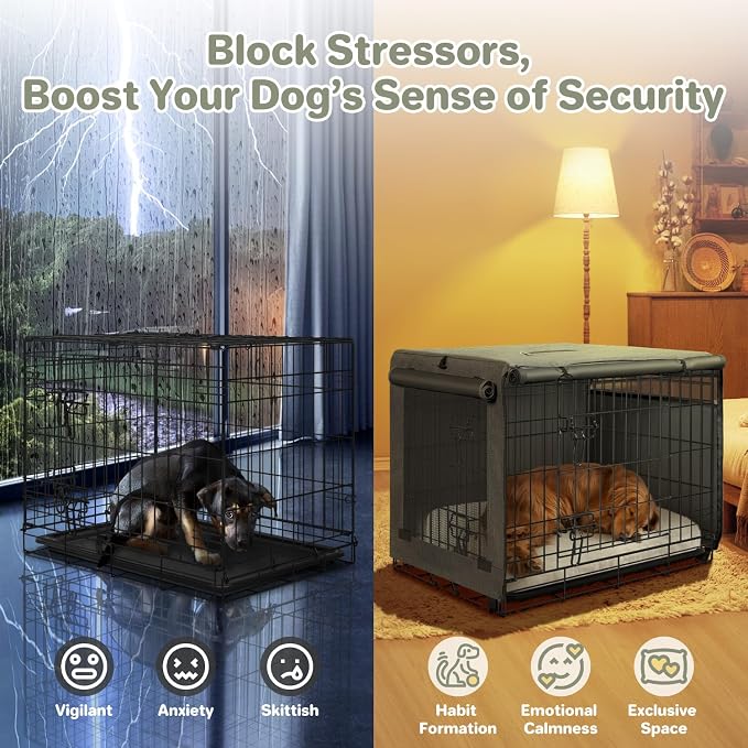 Seiyierr Dog Crate Cover - Kennel Cover Fit for 42 Inch Dog Crate, Double Door Polyester Crate Cover for Wire Dog Crate Indoor Outdoor Protection, Grey