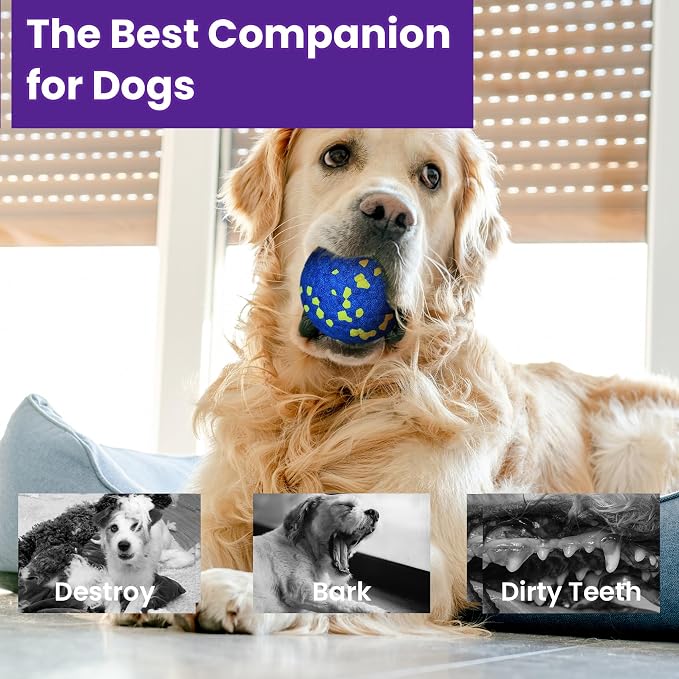 Dog Toy Balls, 4 Pack 3" Bouncy Dog Tennis Balls, Blue White