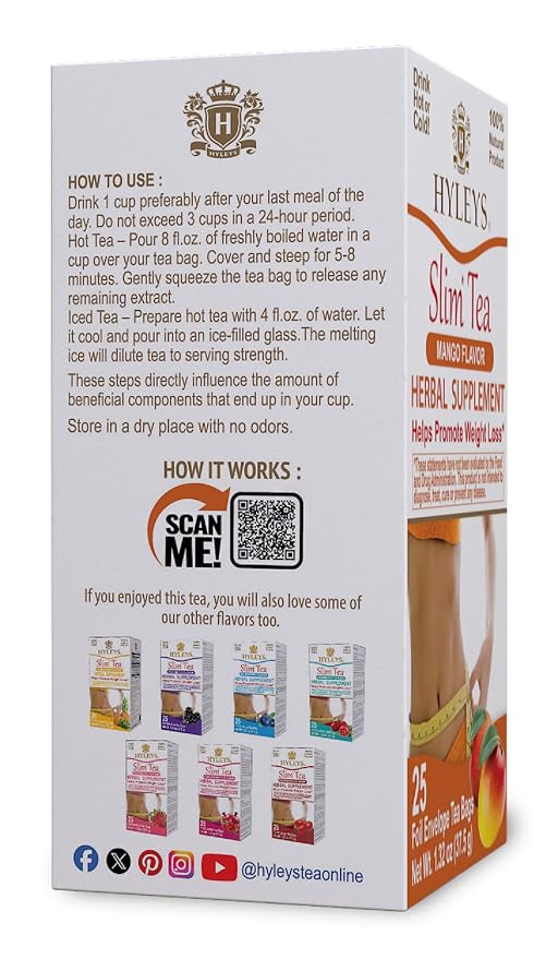 Hyleys Slim Tea Mango Flavor - Weight Loss Herbal Supplement Cleanse and Detox - 25 Tea Bags (1 Pack)