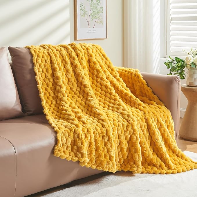 NEWCOSPLAY Fleece Clouds Cozy Throw Blanket for Couch, Yellow, 50"x60" | Premium Silky Flannel Blanket, Soft Lightweight Fluffy Throw Blanket for Bed Sofa Decor, Gift for All Season Use
