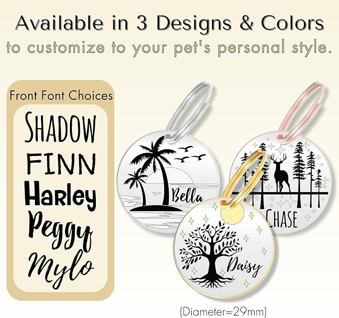 PawFurEver QR Code Dog Tag - Custom Dog Tags/Pet ID Tags for Dogs, Engraved Dog Tag & Pet Tag, Stainless Steel Dog Tags Personalized for Pets (Deer, Rose)