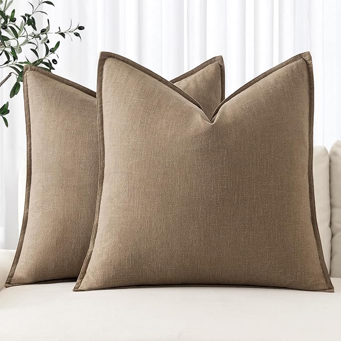 MIULEE Decorative Linen Pillow Covers 20x20 Inch Khaki | Boho Farmhouse Fall Autumn Couch Throw Pillows for Bed, Pack of 2 Accent Modern Pillowcases, Sofa Livingroom Home Decor