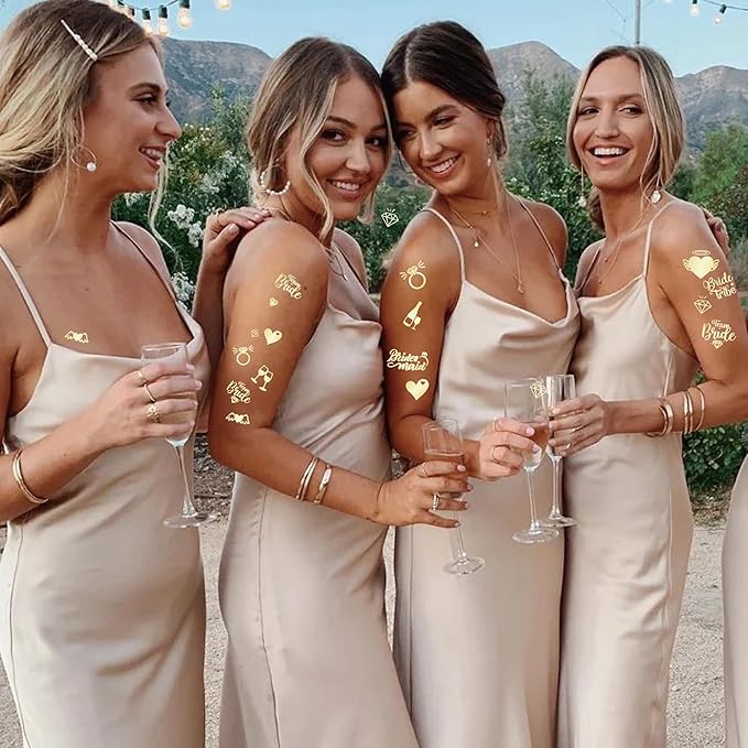 Bride's Babes Bachelorette Temporary Tattoos, Bride Tribe Cheers Gold Metallic Tattoos for Bachelorette Party Bridesmaid Favors Decorations(Bride to be)