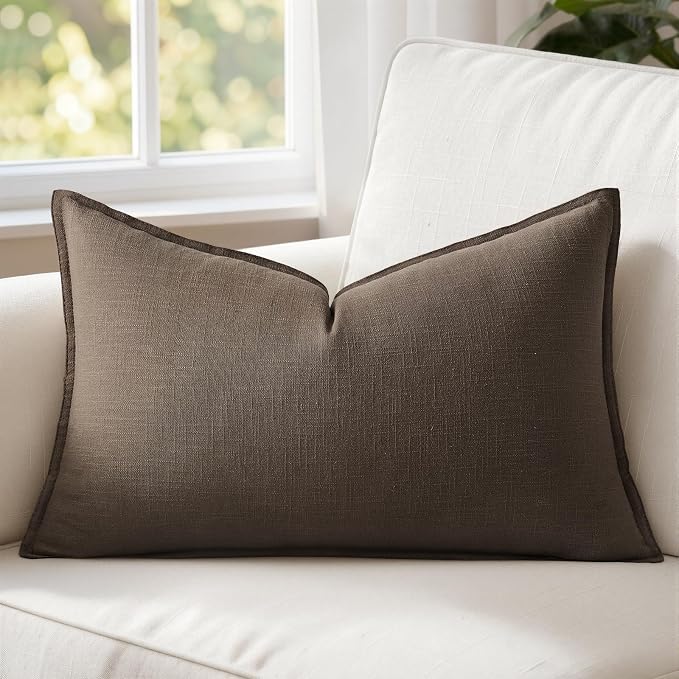 MIULEE Decorative Linen Lumbar Pillow Cover 12x20 Inch Dark Coffee | Fall Autumn Boho Farmhouse Couch Long Throw Pillow for Bed, Pack of 1 Accent Modern Pillowcase, Sofa Livingroom Home Decor
