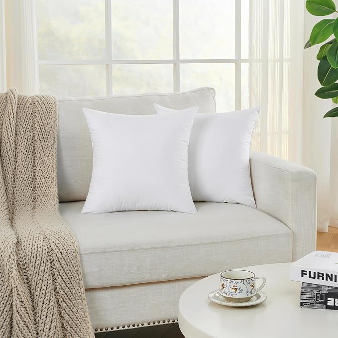 Longhui bedding White Throw Pillow Inserts 20x20 Set of 2, 100% Cotton Cover with Polyester Fill, 2-in-1 Use as Stuffers or Standalone Decor for Couch, Bed, Living Room, Outdoor