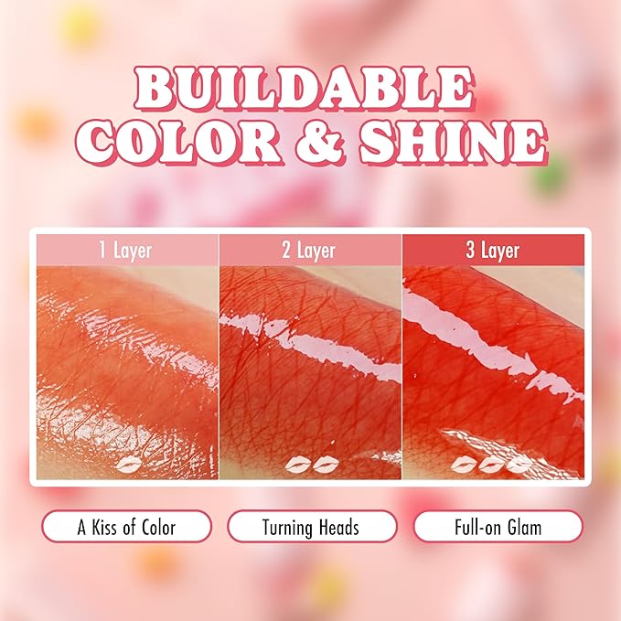 Peach C Jelly Beam Tint - Long Lasting Korean Lip Tint Stain Plumping Jelly Lip Gloss - Lightweight, Moisturizing & Buildable Lip Makeup Jelly Tint Blush with Vitamin E (Heart Feel, 0.07 oz)