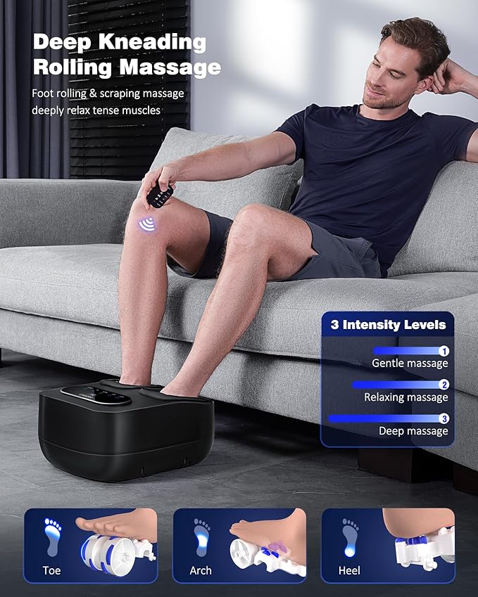 KNQZE Foot Massager with Heat and Remote, Shiatsu Deep Kneading Feet Massager for Plantar Fasciitis & Neuropathy, Foot Warmer, Gifts for Mom Women Men Dad, Fits Up to Men Size 12