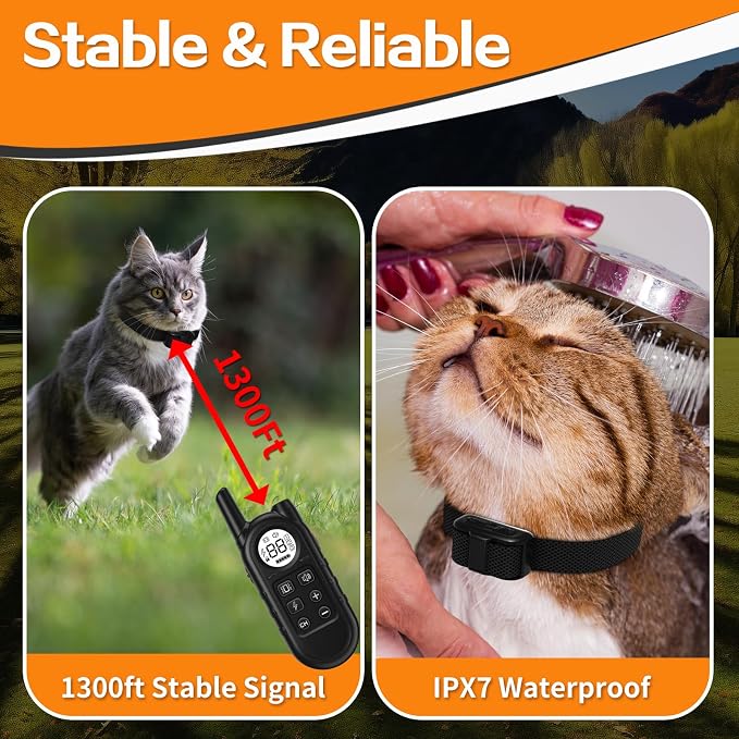 Smallest Cat Shock Collar, Ultra-Light Cat Training Collar with Remote for Cats 5–15lbs & Small Dogs, Waterproof, Rechargeable, 1300ft Range (Black)