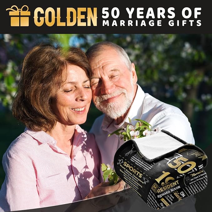 50th Anniversary Wedding Blanket Gifts Gift for 50th Wedding Anniversary Golden 50 Years of Marriage Gifts for Couple Wife Husband Dad Mom Parents Back in 1976 Blanket 60Lx50W