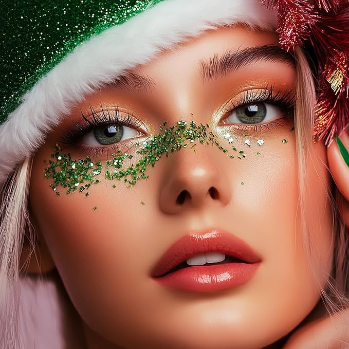 Green Hair Glitter Stick,Christmas Face Glitter Makeup,Waterproof Shimmer Elphaba Costume Accessories,St Patrick's Day Outfit for Women,Mardi Gras Body Glitter Rave Singer Concert