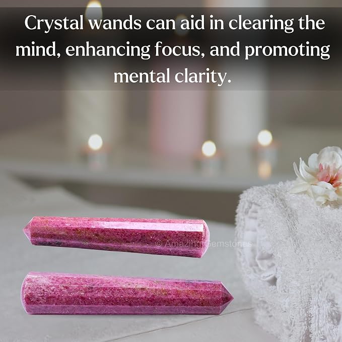 Amazing Gemstone Rhodonite Crystal Wand Massage Stick - Pelvic Wand Gua Sha for Adults - Crystals and Healing Stones Massage Wands for Adults Gifts (Pointed)