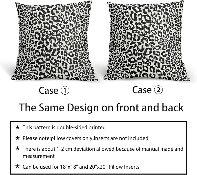 Black White Leopard Print Pillow Covers 22x22 Inch Set of 2 Cheetah Animal Spots Decorative Pillow Cases Preppy Chinoiserie Linen Cushion Case Farmhouse Home Decor for Sofa Couch Porch Outdoor