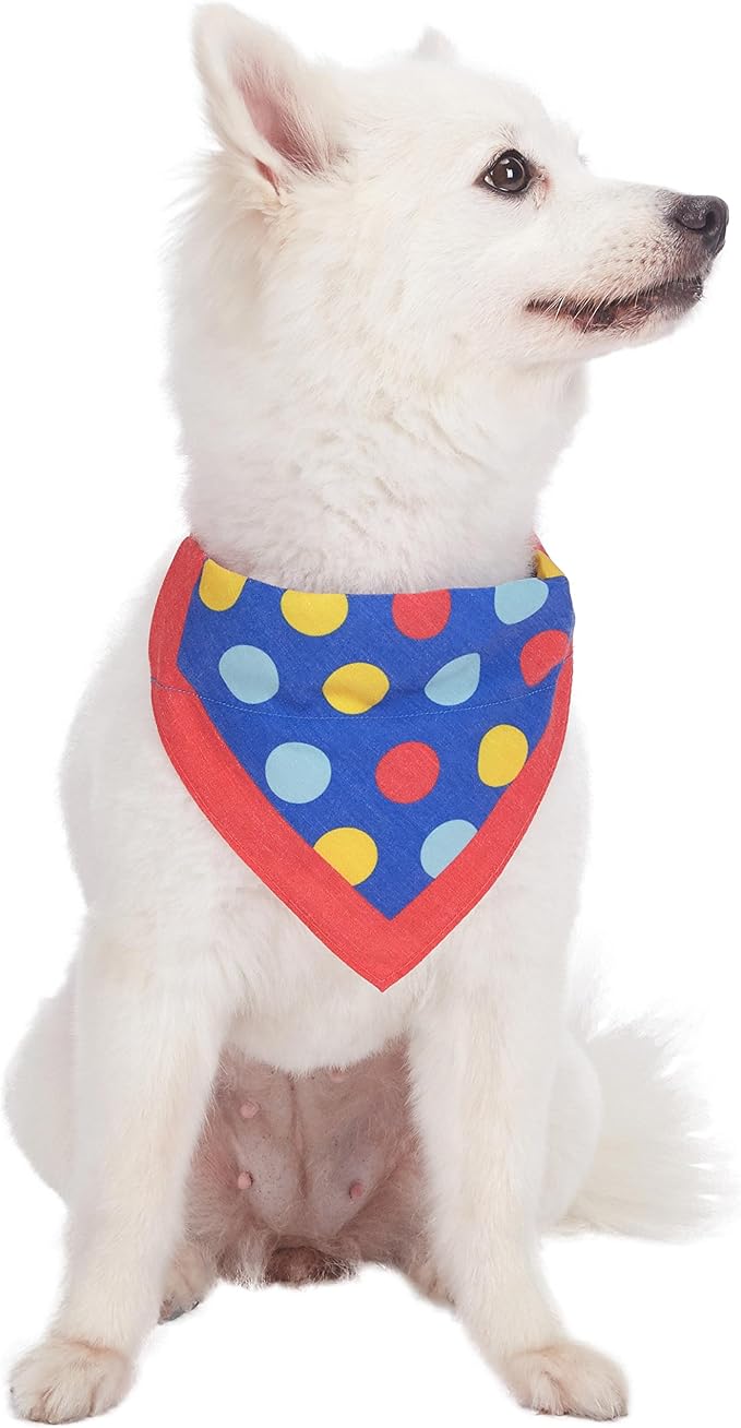 Blueberry Pet Bold Polka Dots Vivid Red Cotton Blend Neckerchief Scarf Bandana Adjustable Dog Collar, Medium, Neck 14.5"-20"
