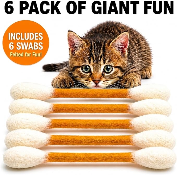 Glaciart One Swabs Cat Toys with Catnip - 6 Pk | Durable for Chew, Cute Cat Toys Interactive Kitty for Boredom, Exercise, & Play | Filled w/Organic Catnip for Anxiety & as Digestive Aid | Gift Idea