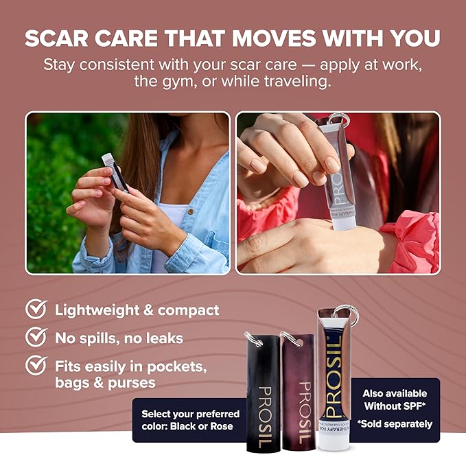 ProSil Elite Carry with SPF 15 – Patented Scar Treatment in a Portable Keychain – Smooth Glide-On, Professional-Grade Silicone Scar Stick - Mess-Free, Travel-Friendly & Lightweight - Black Sleeve