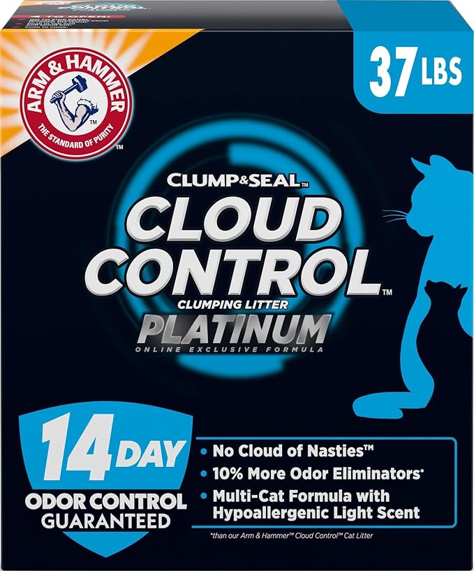 ARM & HAMMER Cloud Control Platinum Cat Litter, Multi-Cat, 37 lbs | Clumping Litter, Hypoallergenic, Dust-Free, 14-Day Odor Control