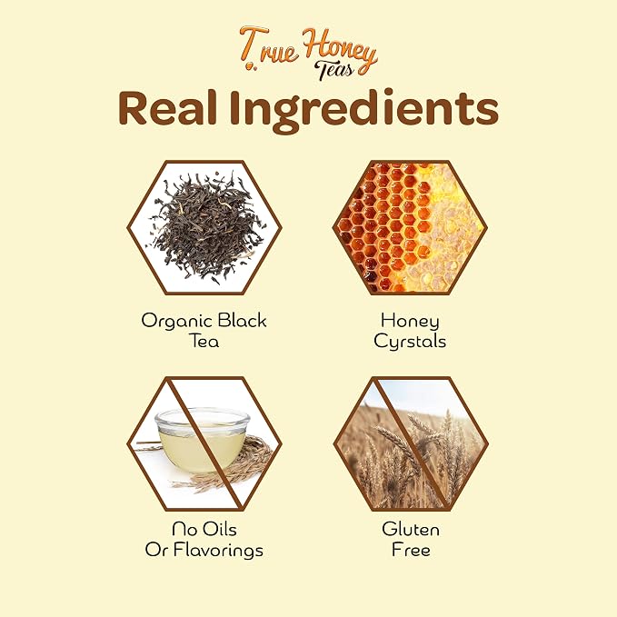 True Honey English Breakfast Tea Pods - Honey Crystals Blended in Every Tea Pod - Strong Antioxidant Support - All Natural Organic Herbal Caffeinated Tea 22 Count