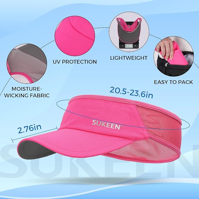 Sukeen Lightweight Sports Sun Visor Hat for Men Women | Packable, breathable, quick-dry, UPF50+ cooling visor hat, stretch fit, for running, tennis, golf, pickleball, softball