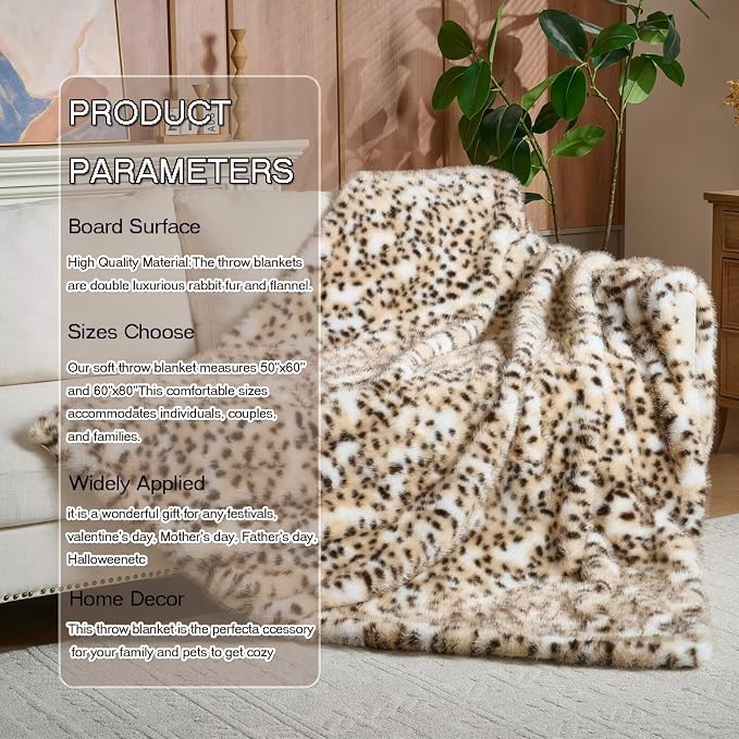 Luxury Fluffy Faux Fur Throw Blanket,Thick Fluffy Silky Fuzzy Cozy Blanket,Plush Blankets for Couch, Sofa, Chair, Bed-Leopard Print,50x60 Inches