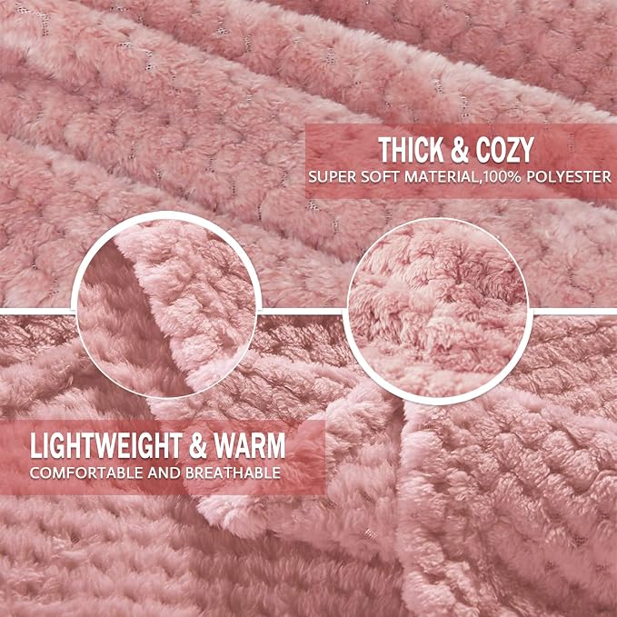 Exclusivo Mezcla Soft Waffle Fleece Bed Blanket King Size, Pink | Lightweight Plush Blanket for Bed, Bedroom, Cozy Flannel with Waffle Texture, Stylish Home Decor, All Season, 104x90 Inches