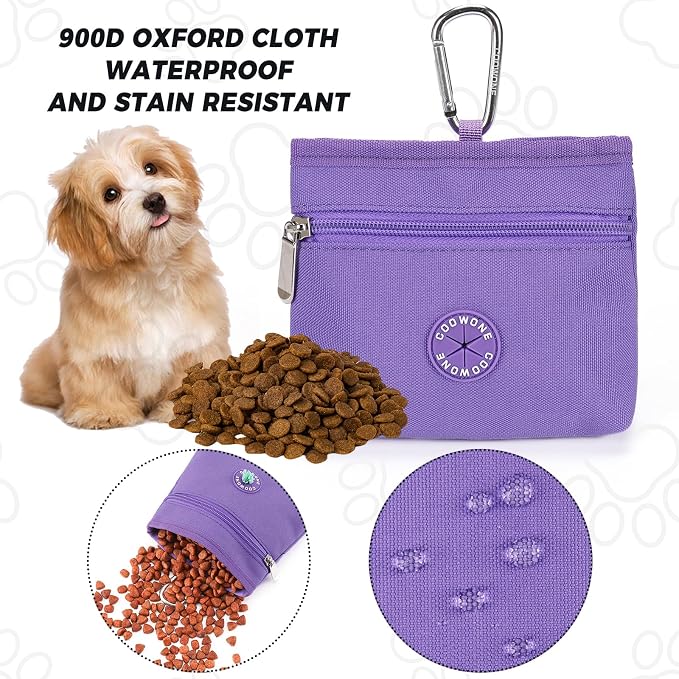 Dog Treat Pouch with Pet Training Clicker, Detachable Dog Puppy Training Treat Bag, 900D Oxford Cloth Magnetic Closure Small Dog Walking Bag for Travel or Outdoor Use (Purple)