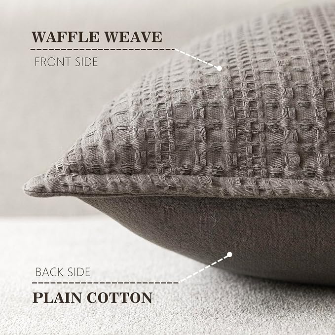 Foindtower Set of 2 Decorative Cotton Waffle Weave Lumbar Throw Pillow Covers Euro Shams Cushion Covers Accent European Pillowcase for Bed Couch Bedroom Living Room Home Decor 12×20 Inch Taupe Gray