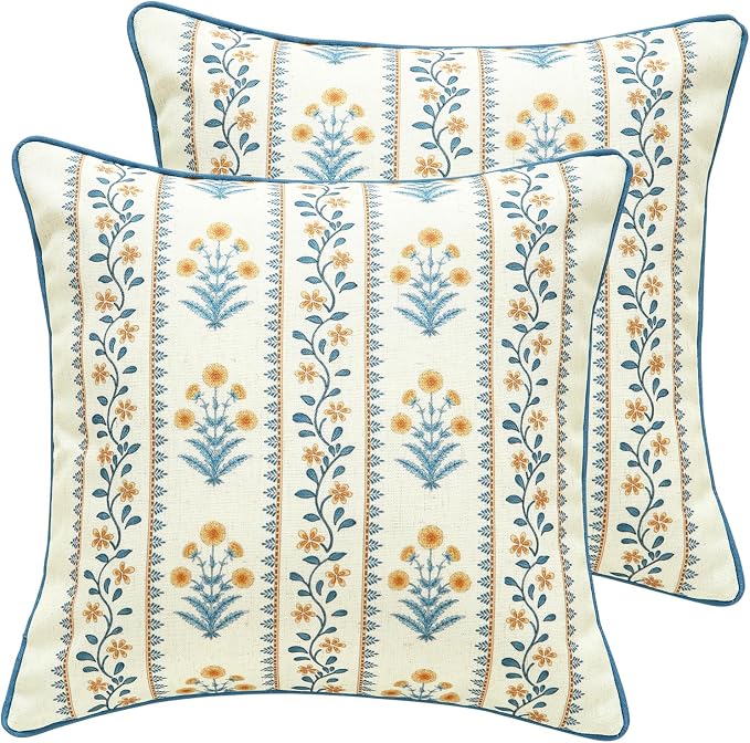 Linen Square Throw Pillow Cover,Set of 2,18"x18"-Estevan C | Designer French Elegant Pillow Cover,Concealed Zipper Design,Sofa,Bedroom,Living Room,Lounge Chairs,All Season Home Decor