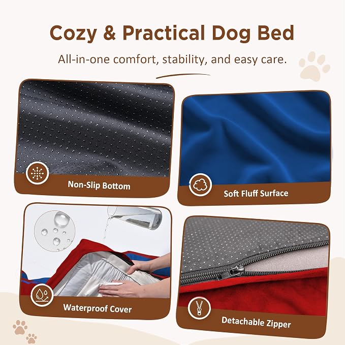 Comfort Expression Orthopedic Dog Bed for Extra Large Dogs with Bolster | Waterproof Dog Couch Bed with Washable Cover & Non-Slip Bottom, Supportive Egg Crate Foam XL Pet Bed, 42x30 Inch