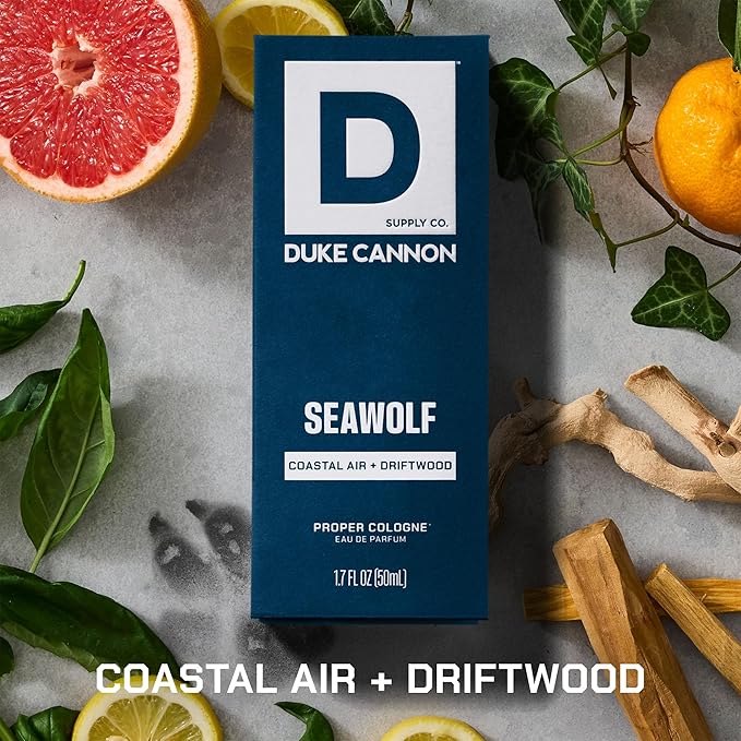 Duke Cannon Proper Cologne Seawolf | Men's Eau de Parfum | Driftwood and Coastal Air | Subtle, Fresh Long-Lasting Scent | 1.7 fl oz