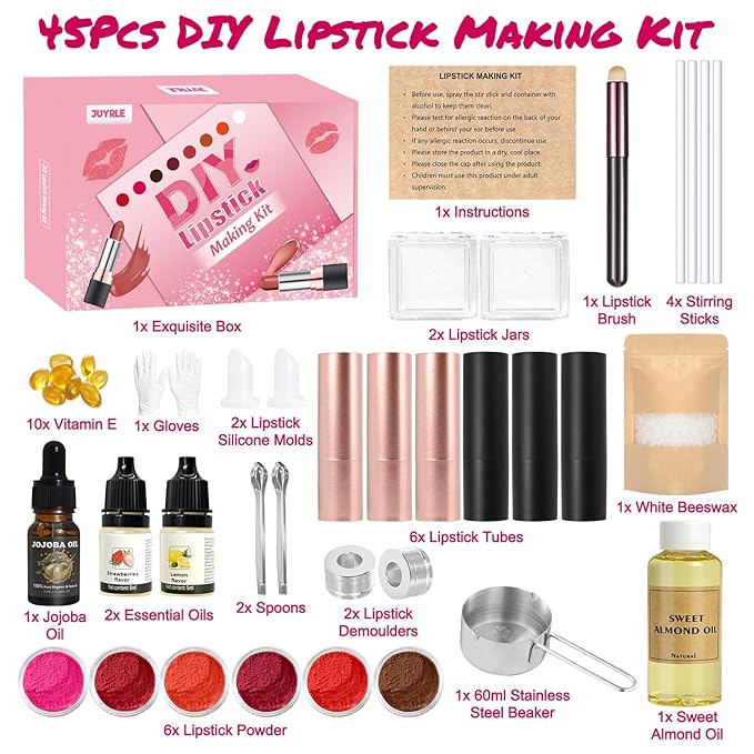 DIY Lipstick Making Kit- Natural Beeswax Based Lip Gloss & Matte Lip Gloss Making Kit, Craft Long-Lasting Matte & Velvet Lipsticks, Christmas Makeup Gift for Women, Girls & Beginners