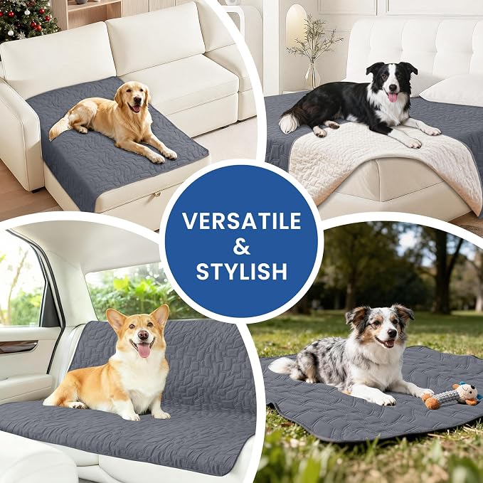 Waterproof Dog Bed Cover, Non-Slip Dog Blanket for Couch, Couch Covers for Dogs Washable, Pet Blanket for Furniture, Pet Bed Mat for Sofa, Car, Pet Supplies (52x82 Inch, Dark Grey)