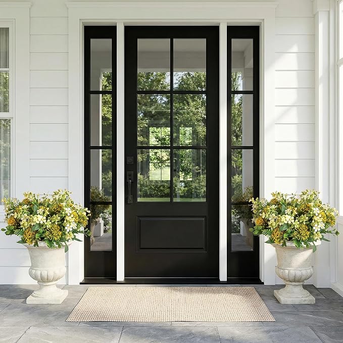 RM ROOMERS Artificial Flowers Plants for Outdoors, Fake Flowers for Garden | Yellow & White Floral Arrangement UV Resistant Faux Flower for Porch Windowbox Front Door Yard No Fade Home Decor (3 Bundles)
