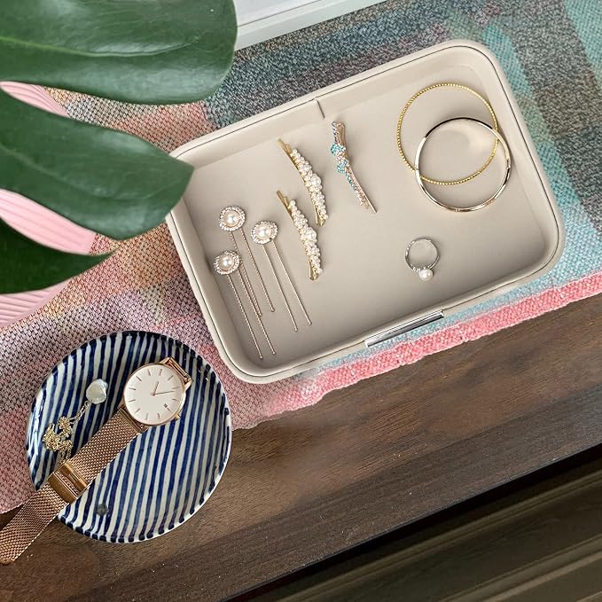 Leather Tray Organizer, Valet Tray Key Tray (Metal Silvered, Grey) | Leather Catchall Tray for Entryway Table Desktop Storage, Decorative Tray for Jewelry Keys Wallet Phone Watch