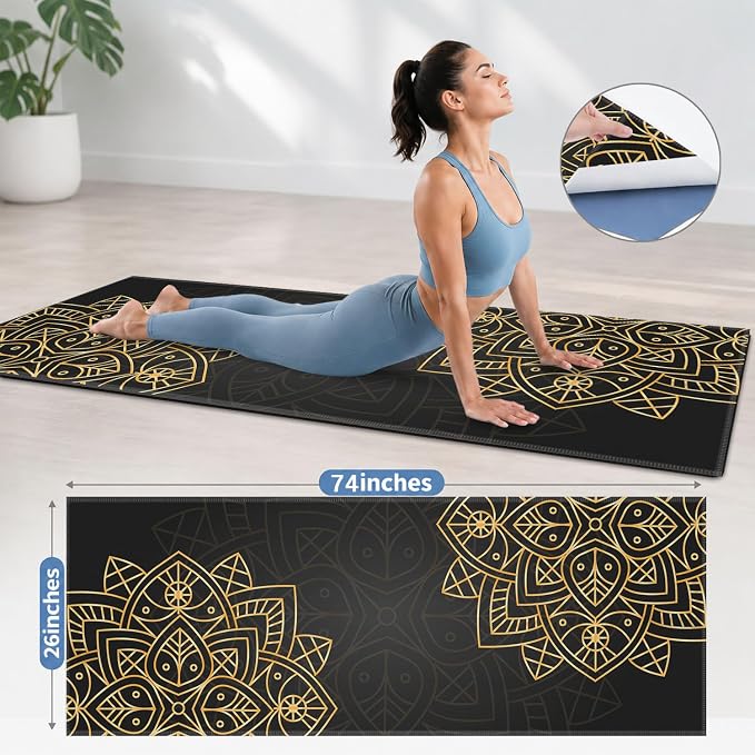 Yoga Mat Towel, Hot Yoga Non Slip with 4 Corner Pockets, 74 x 26 in | Soft Absorbent Microfiber With Four Corner Pockets, Fits Over Yoga Mats For Hot Yoga, Pilates, Gym, And Travel