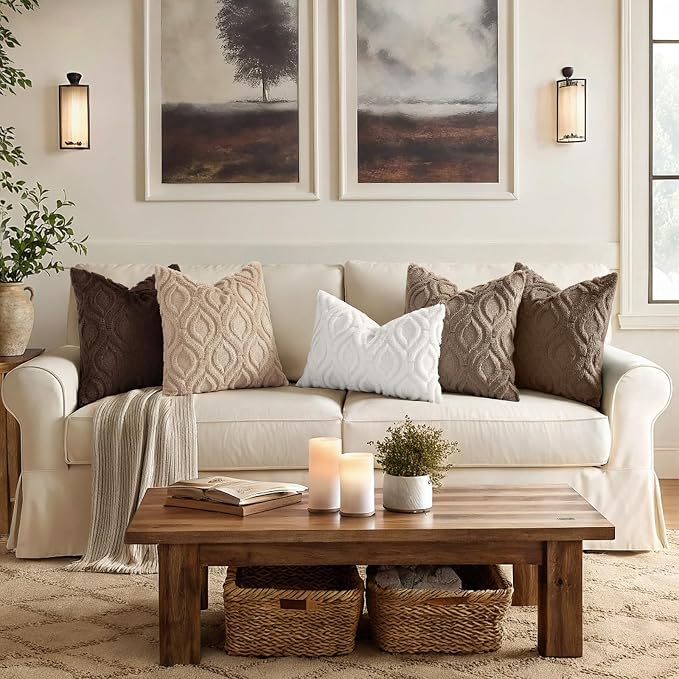 decorUhome Faux Fur Soft Light Khaki Throw Pillow Covers 24x24 Set of 2 | Plush Solid Fall Couch Pillow Covers, Accent Modern Farmhouse Neutral Decorative Square Pillow Cases for Sofa Bed Living Room