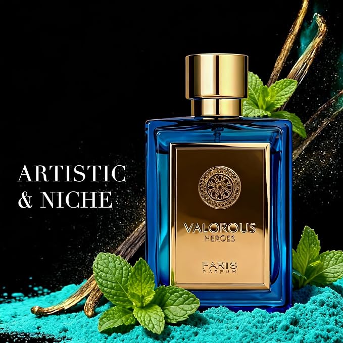 AFLUXE Valorous Heroes Eau de Parfum for Men, Oud and Vanilla Inspired Fragrance, Floral Mint Opening, Warm Spice Base, Niche Style Scent, 3.4 Fl Oz