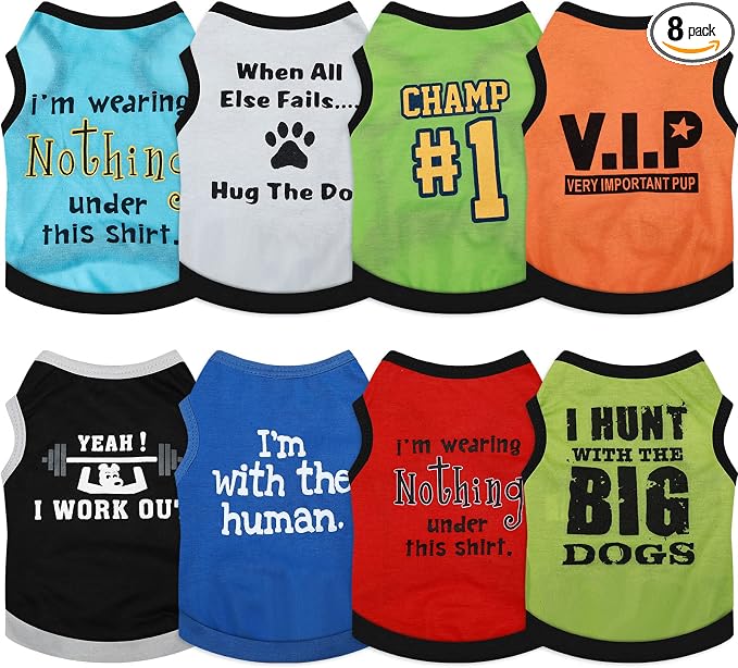Reginary 8 Pcs Dog Clothes for Small Dogs Boy Summer Shirts Soft Breathable Chihuahua Yorkie Cute Pattern Sleeveless Puppy Cat Tank Vest Fit for Mini and Medium Dogs(Small)