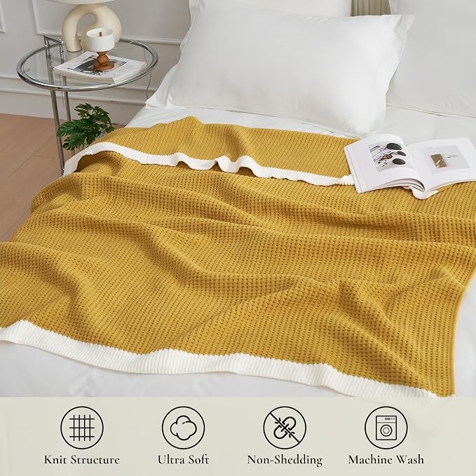 Chenille Throw Blanket, Soft Cozy Waffle Throw for Couch & Sofa, Warm Yet Lightweight, Breathable All-Season Throws for Women Men, Housewarming, Birthdays, 50"x60", Ginger