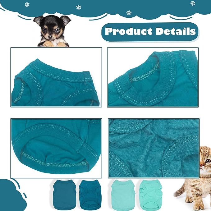 2 Pieces Dog Clothes for Small Dogs Girl Boy Chihuahua Clothes Summer Puppy Soft Dog Shirt Solid Color Pet Clothing Cute Cat Cloth, XXS,Green,Blue
