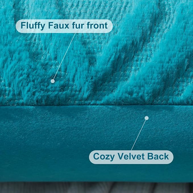 decorUhome Faux Fur Plush Soft Teal Throw Pillow Covers 22x22 Set of 2 | Plush Solid Fall Couch Pillow Covers, Accent Modern Farmhouse Neutral Decorative Square Pillow Cases for Sofa Bed Living Room