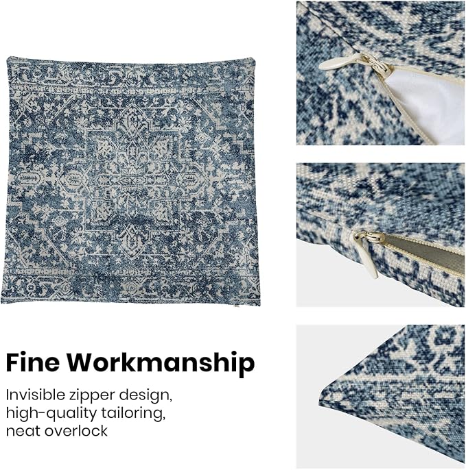 AEIOAE Boho Pillow Covers 18x18 Inch Set of 2,Carpet Pattern Throw Pillows Case,Navy Blue Ethnic Design Outdoor Decorative Square Linen Farmhouse Decor Cushion Covers for Home Sofa Bed Couch