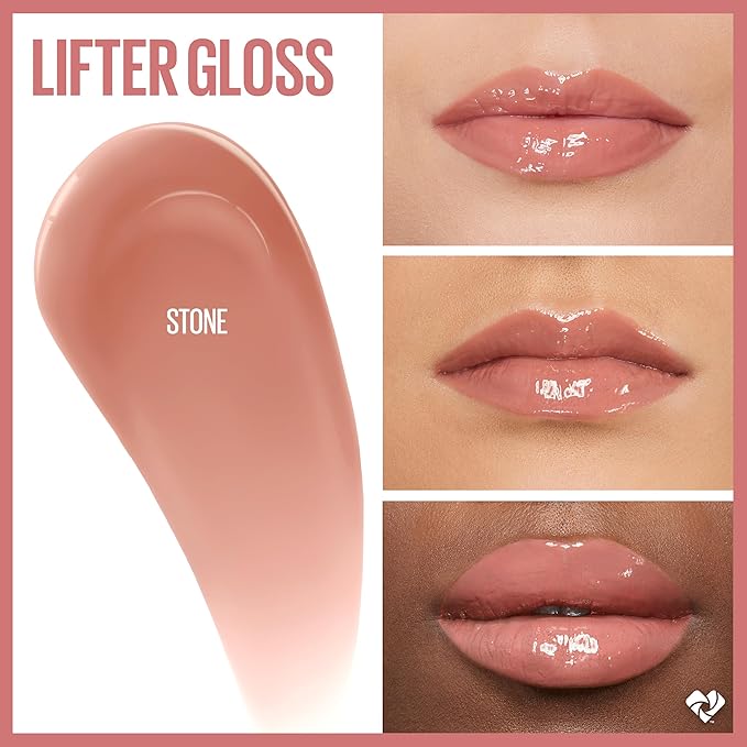 Maybelline Lifter Gloss with Hyaluronic Acid Makeup Bundle, Lip Gloss Set Includes 1 Nude Lip Gloss in Petal and 1 Pink Lip Gloss in Stone