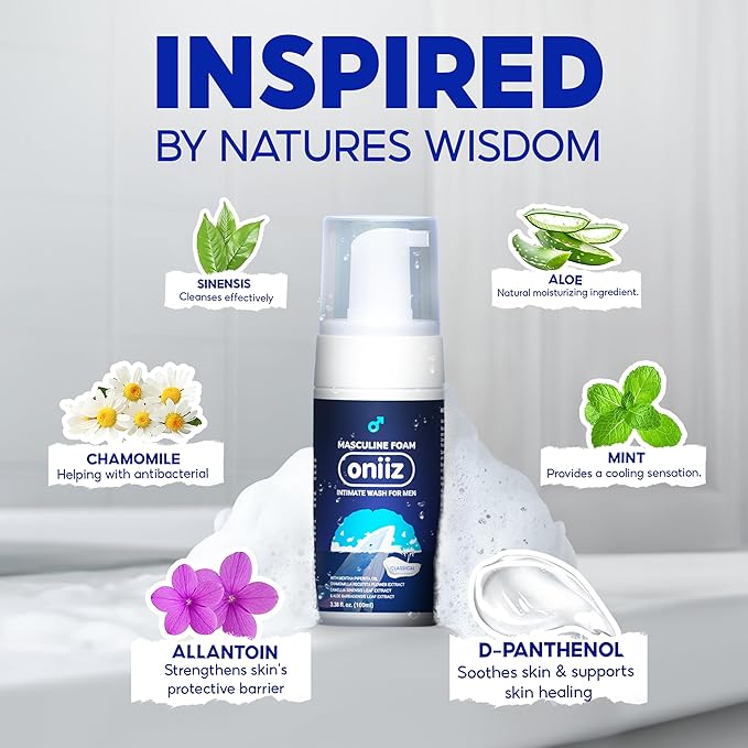 ONIIZ Masculine Foam Classical Intimate Wash for Men, Triple-Barrier Intimate Defense - Soothes, Deodorizes & pH Balanced - Natural Ingredients - Refreshing Cool Sensation 3.38 fl. oz