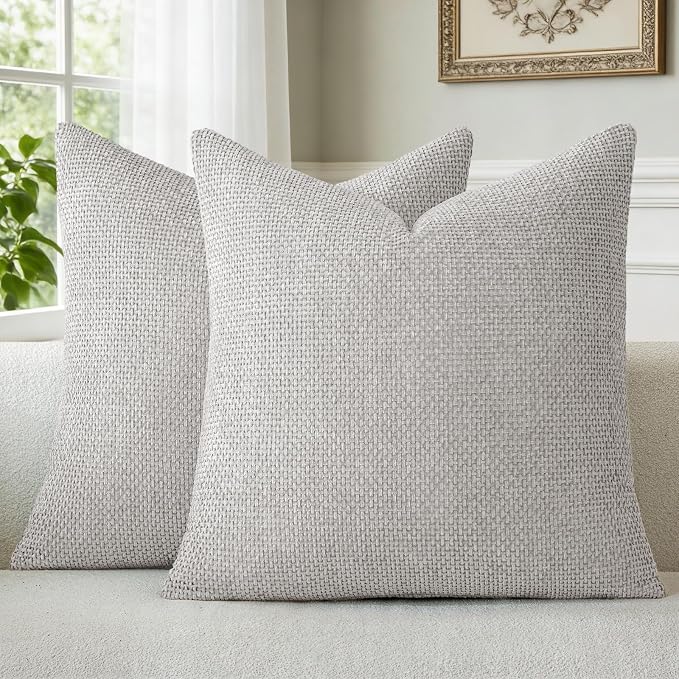 a moment Light Grey Chenille Throw Pillow Covers 18x18 Inch Pack of 2 Modern Decorative Throw Pillow Covers Farmhouse Cross Covers Home Decor for Sofa Bedroom Living Room